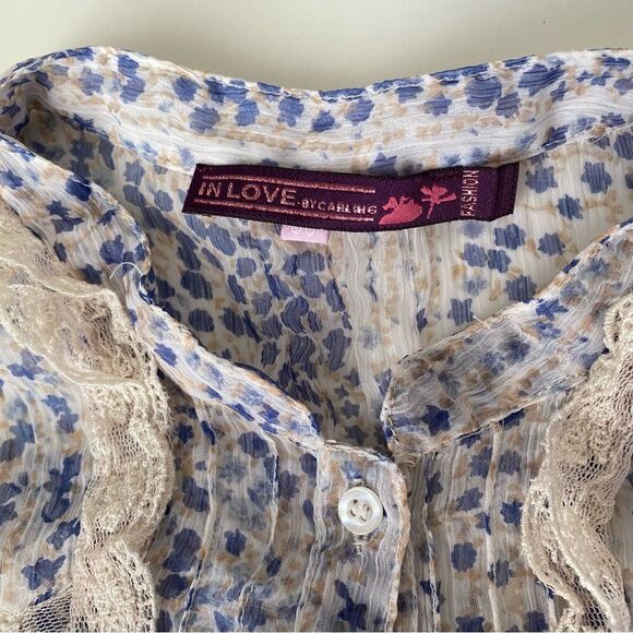 Carling in Love paris top printed ruffle button top Medium - Picture 11 of 14